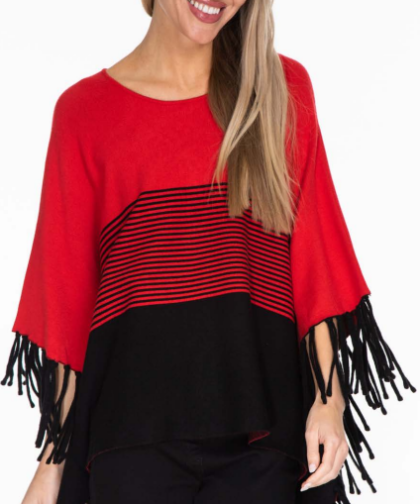 Multiples Scoop Neck Fringe Edge Poncho Sweater