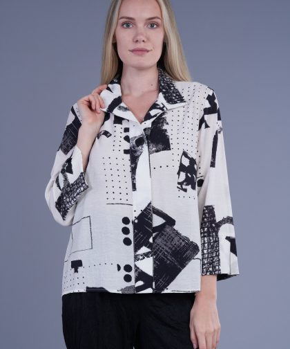Shana White and Black Abstract Pattern Short Shirt