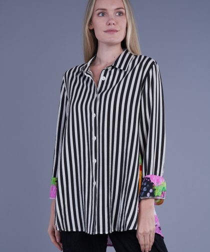 Shana Shirt with Striped Front & Vibrant Floral Back