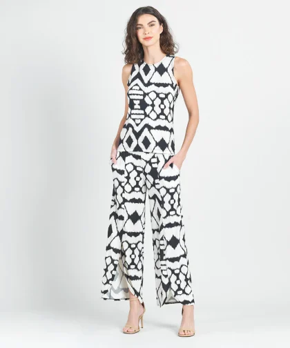 Clara Sunwoo Crinkle Pleat Knit - Modern Jewel Neck Tank - Aztec