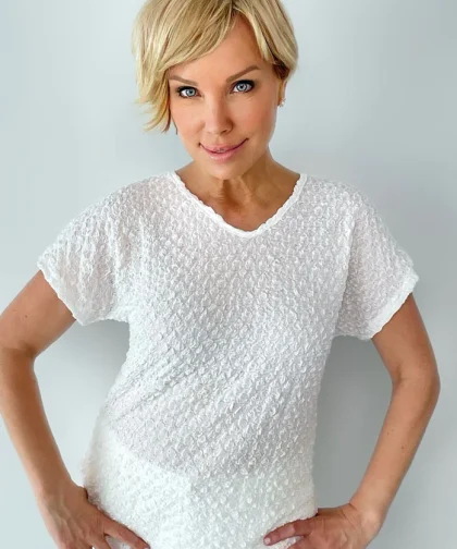Ethyl Crinkle Cut V Neck Top