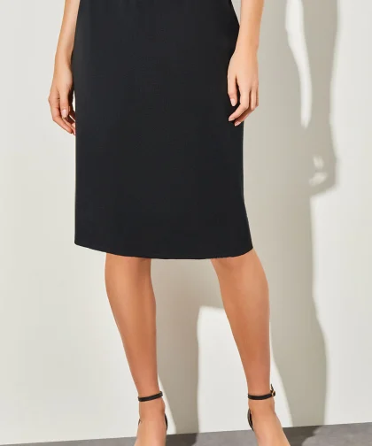 Plus Size Below the Knee Straight Knit Skirt, Black