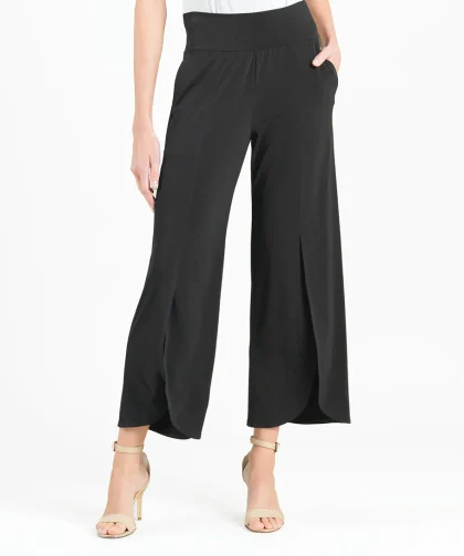 Front Slit Ankle Petal Pant - Black