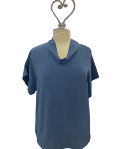 Shana Solid Blue Mock Neck Top