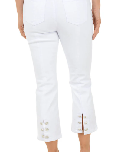 White Sparkle Buttons Denim Crop Pant