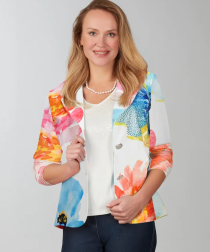 Silky Floral Knit Blazer with Sequins