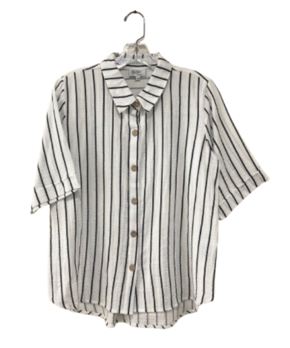 Short Sleeve Cotton Stripe Button Up Shirt