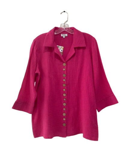 Button Up Detail Fuchsia Gauze Shirt