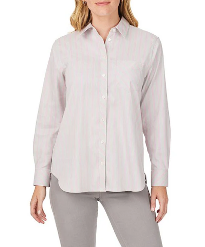 Foxcroft Long Sleeve Stripe Shirt Heather Grey