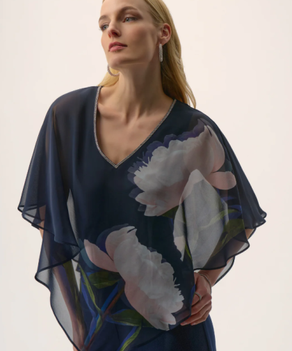 Joseph Ribkoff Navy Floral Print Poncho Top