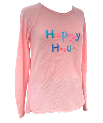 Lulu-B Happy Hour Pink Embroidery Sweater