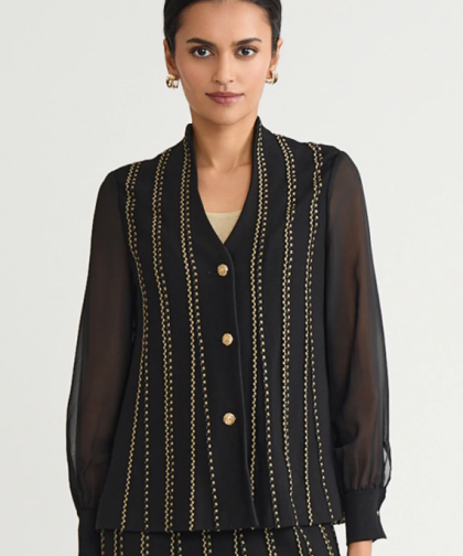 Ming Wang Heritage Button Front Lurex Soft Knit Cardigan
