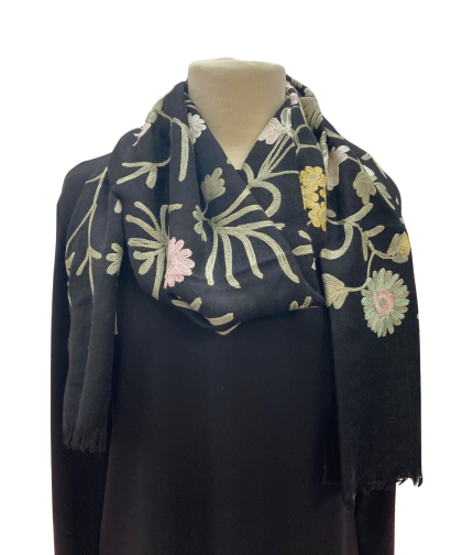 ANU Pastel Garden Black Emroidered Muffler