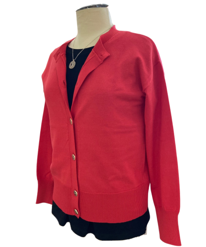 Metric Knits Red Crew Neck Long Sleeve Cardigan