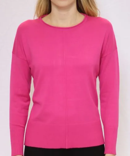 Metric Knits Fucshia Oversized Pullover with Roll Edge Neck