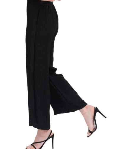 Damee Wide Leg Black Crinkle Pants