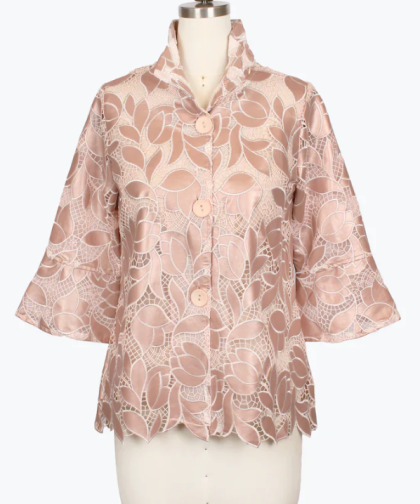 Damee Floral Pink Pleather Lace Jacket