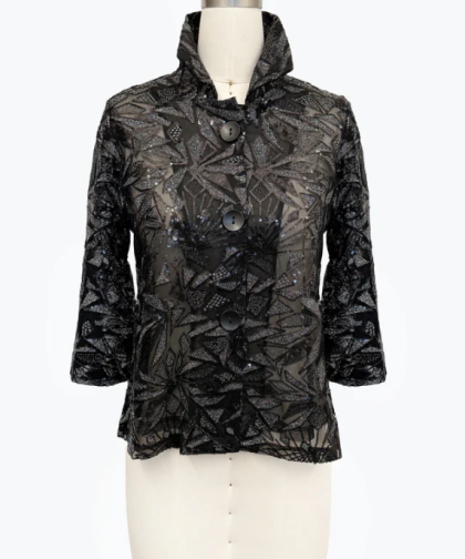 Damee Black Geometric Sequins Short Jacket