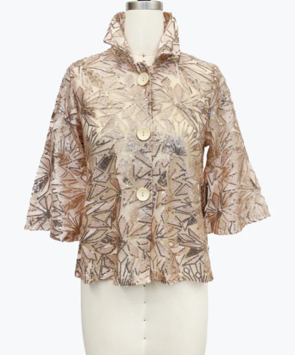 Damee Rose Gold Geometric Sequins Pattern Jacket