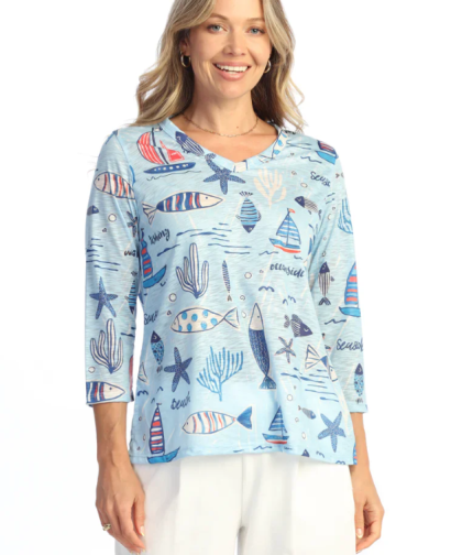 Jess & Jane Newport V-Neck Top with Side Slits
