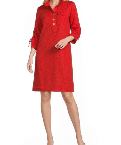 John Mark Linen Cinched Sleeve Shirt Dress