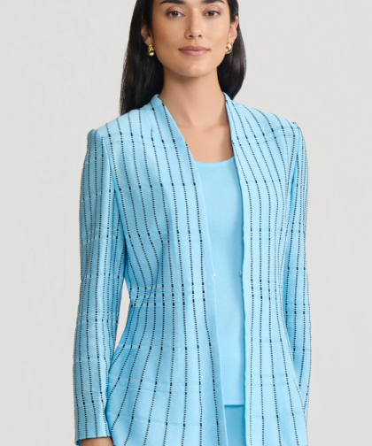 Ming Wang Plus Size Tailored Dotted Stripe Peplum Jacket