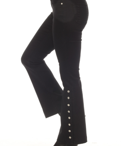 AZI "Patti" Rhinestone Side Detail Black Denim Pant