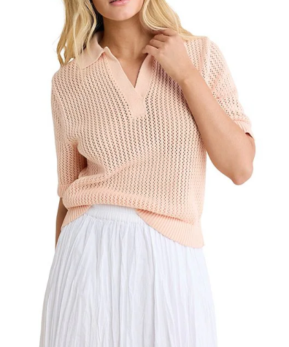 Nic + Zoe Orange Sherbert Mesh Polo Sweater