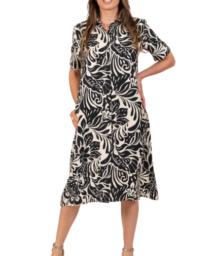 Scapa Black and Tan Button Front Dress