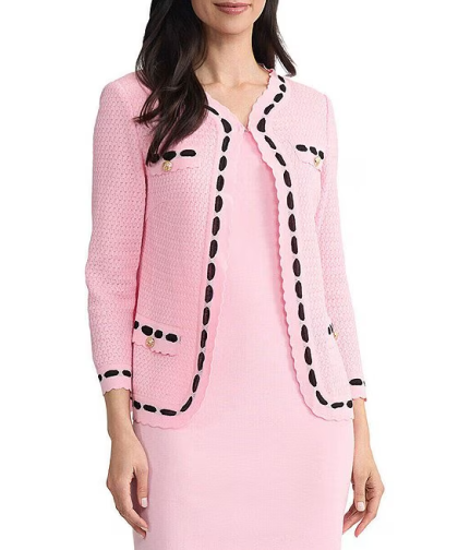 Ming Wang Pink Faux Ribbon Jacket