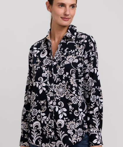 Foxcroft Margie Abstract Daisy Long Sleeve Shirt