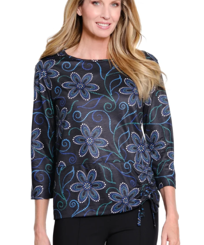 Multiples 3/4 sleeve Scoop Neck Drawstring Knit Top -Plus