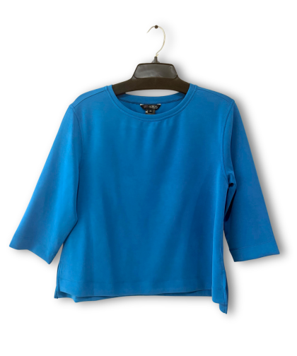3/4 Sleeve Drop Shoulder Wide Neck Hi-Lo Knit Top -Petite