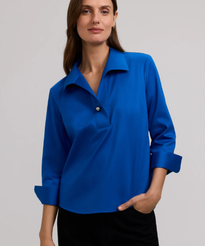 Foxcroft Savoy Blue Catalina Matte Popover Tunic