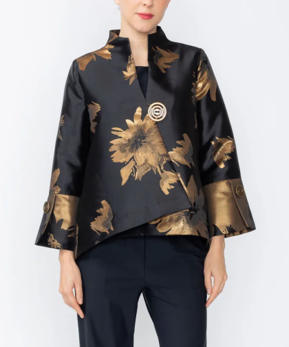 IC Collection Asymmetric One Button Floral Jacket