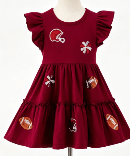 Maroon Football Sequin Girls Dress