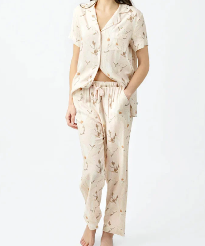 Spring Magnolia Button Down Top and Crop PJ Set