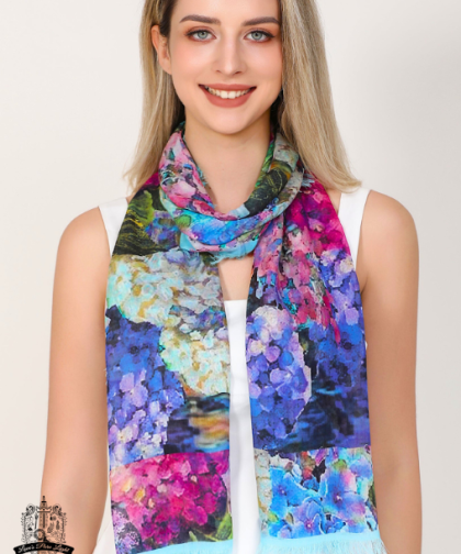 Love's Pure Light Modal Silk Blue Hydrangeas Scarf
