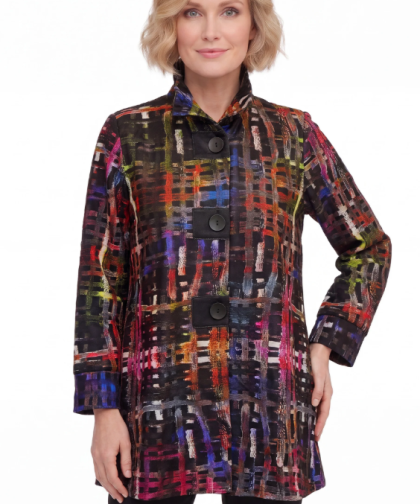 Damee Multi Colored Abstract Long Button Down Collared Jacket