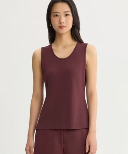 Misook 23″ Double Scoop Neck Mylana Tank in Mahogany
