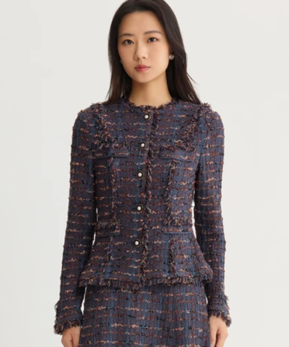 Misook Tailored Fringe Trim Ribbon Knit Jacket