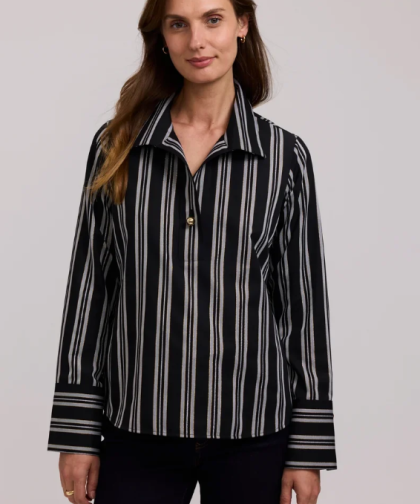 Foxcroft Catalina Shimmer Stripe Long Sleeve Popover Shirt