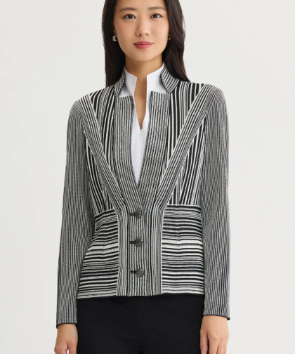 Ming Wang Monochrome Striped Knit Jacket